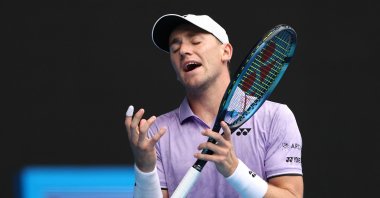 Norway's Casper Ruud reacts as he plays against USA's Jenson Brooksby during their men's singles match on day four of the Australian Open tennis tournament, Melbourne, Australia, Jan. 19, 2023. (AFP Photo)