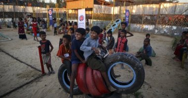 Rohingya children play at a park inaugurated by the Turkish Cooperation and Coordination Agency (TIKA) in Cox&#039;s Bazar, Bangladesh, Jan. 19, 2023. (AA Photo)