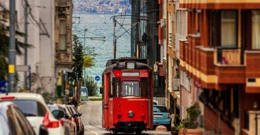 The historical tram on the streets of Moda, in Istanbul, Türkiye. (Shutterstock Photo)