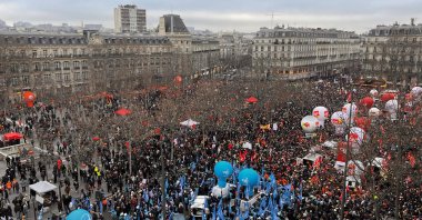 A general view shows the Place de la Republique as protesters attend a demonstration against the French government&#039;s pension reform plan in Paris, France, Jan. 19, 2023. (Reuters Photo)