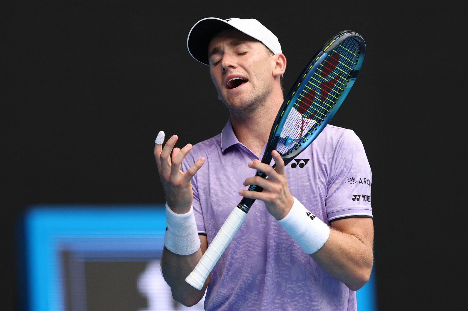 Norway&#039;s Casper Ruud reacts as he plays against USA&#039;s Jenson Brooksby during their men&#039;s singles match on day four of the Australian Open tennis tournament, Melbourne, Australia, Jan. 19, 2023. (AFP Photo)