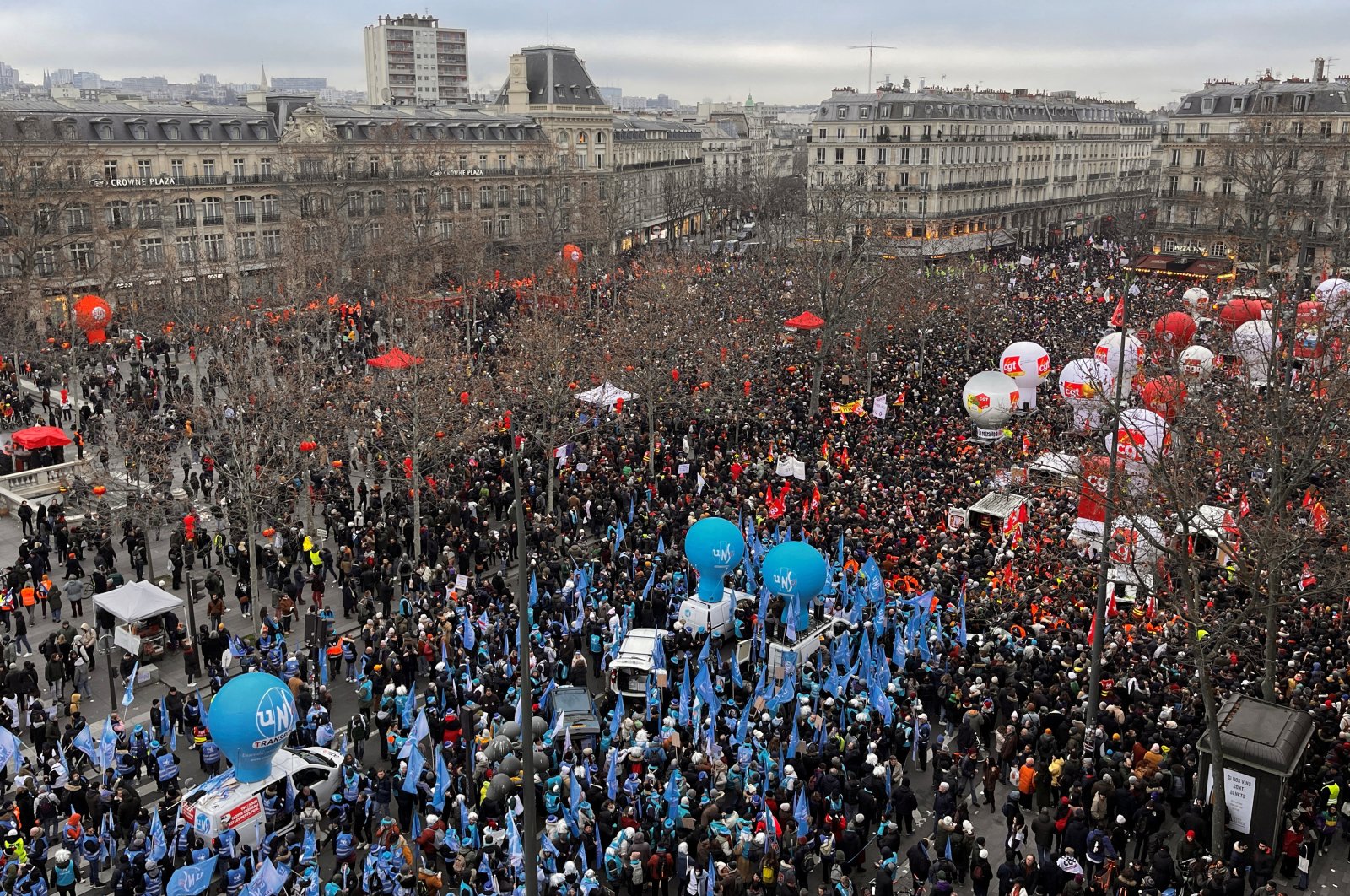 A general view shows the Place de la Republique as protesters attend a demonstration against the French government&#039;s pension reform plan in Paris, France, Jan. 19, 2023. (Reuters Photo)