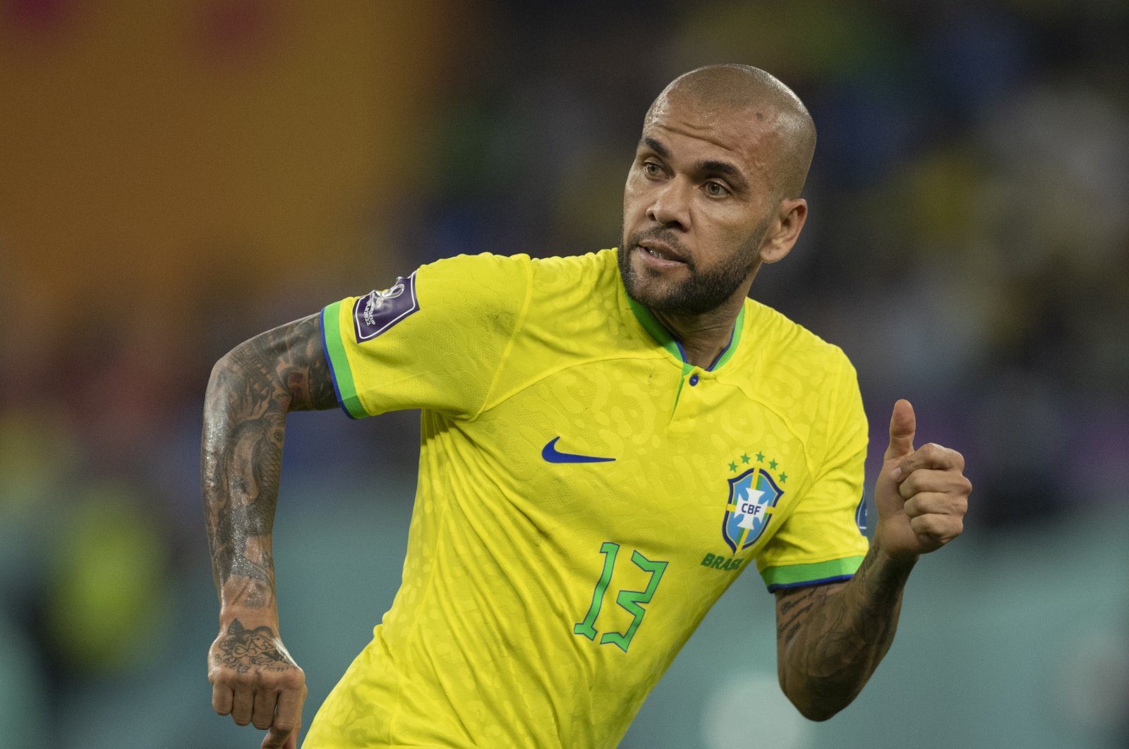 Brazil&#039;s Dani Alves in action during the FIFA World Cup Qatar 2022 Round of 16 match against South Korea at Stadium 974, Doha, Qatar, Dec. 5, 2022. (Getty Images Photo)