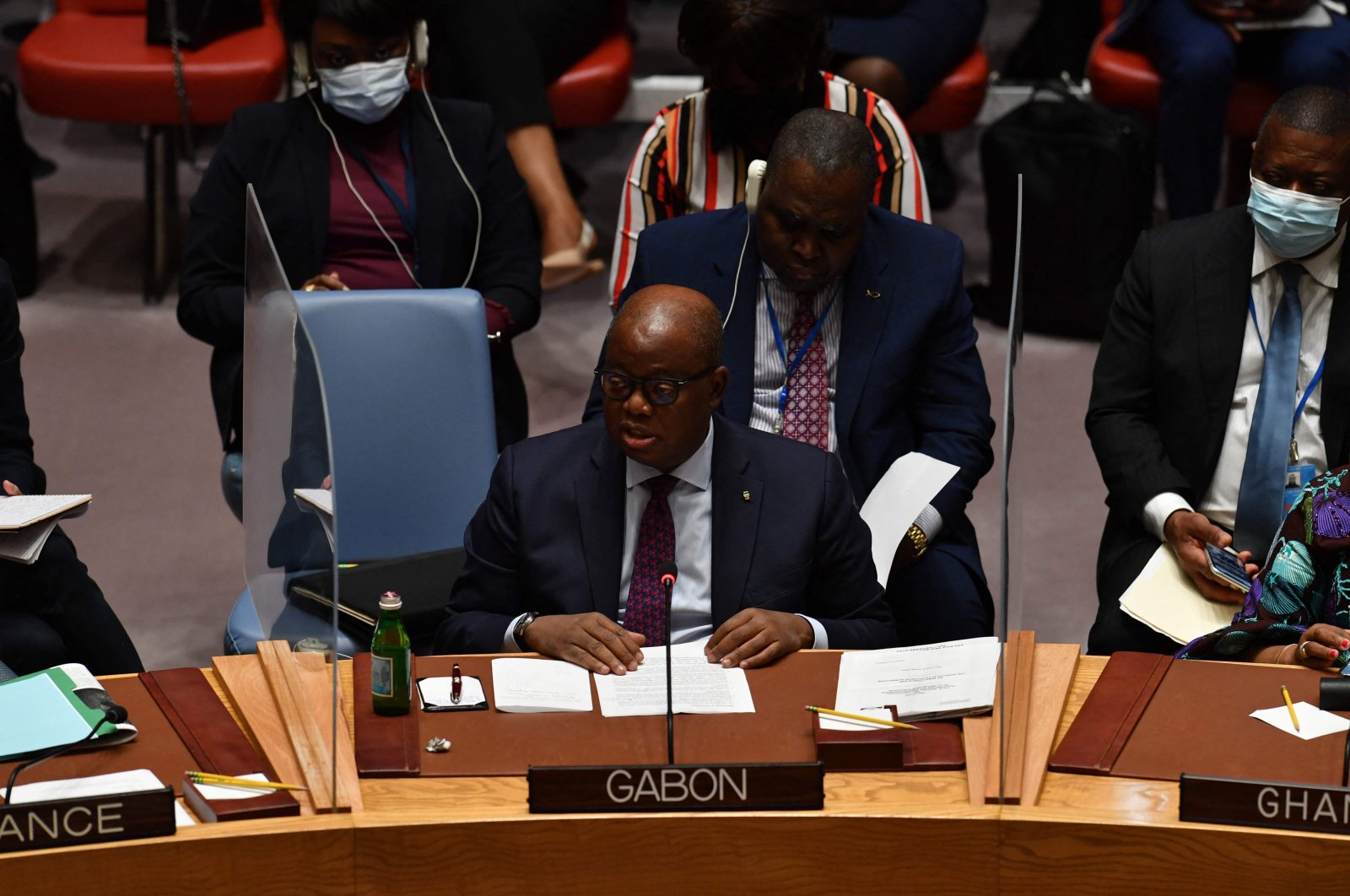 Michael Moussa Adamo, Gabon&#039;s minister of Foreign Affairs, attends a U.N. Security Council ministerial debate at U.N. headquarters, May 19, 2022. (AFP File Photo)