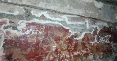 A view shows a painting on the wall as workers of Mexico's National Institute of Anthropology and History (INAH), rescue dozens of pre-Hispanic Zapotec tombs in Oaxaca, Mexico, Jan. 18, 2023. (Reuters Photo)