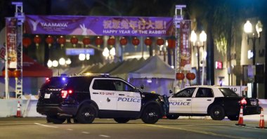 Police vehicles respond to a mass shooting incident in Monterey Park, California, United States, Jan. 22, 2023. (IHA Photo)