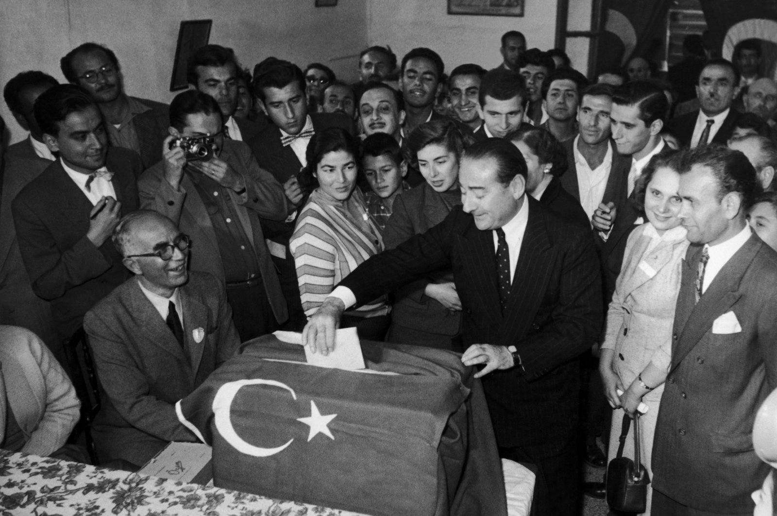 Then-Prime Minister Adnan Menderes votes during an elections in capital Ankara, Türkiye, May 2, 1954. (Getty Images Photo)