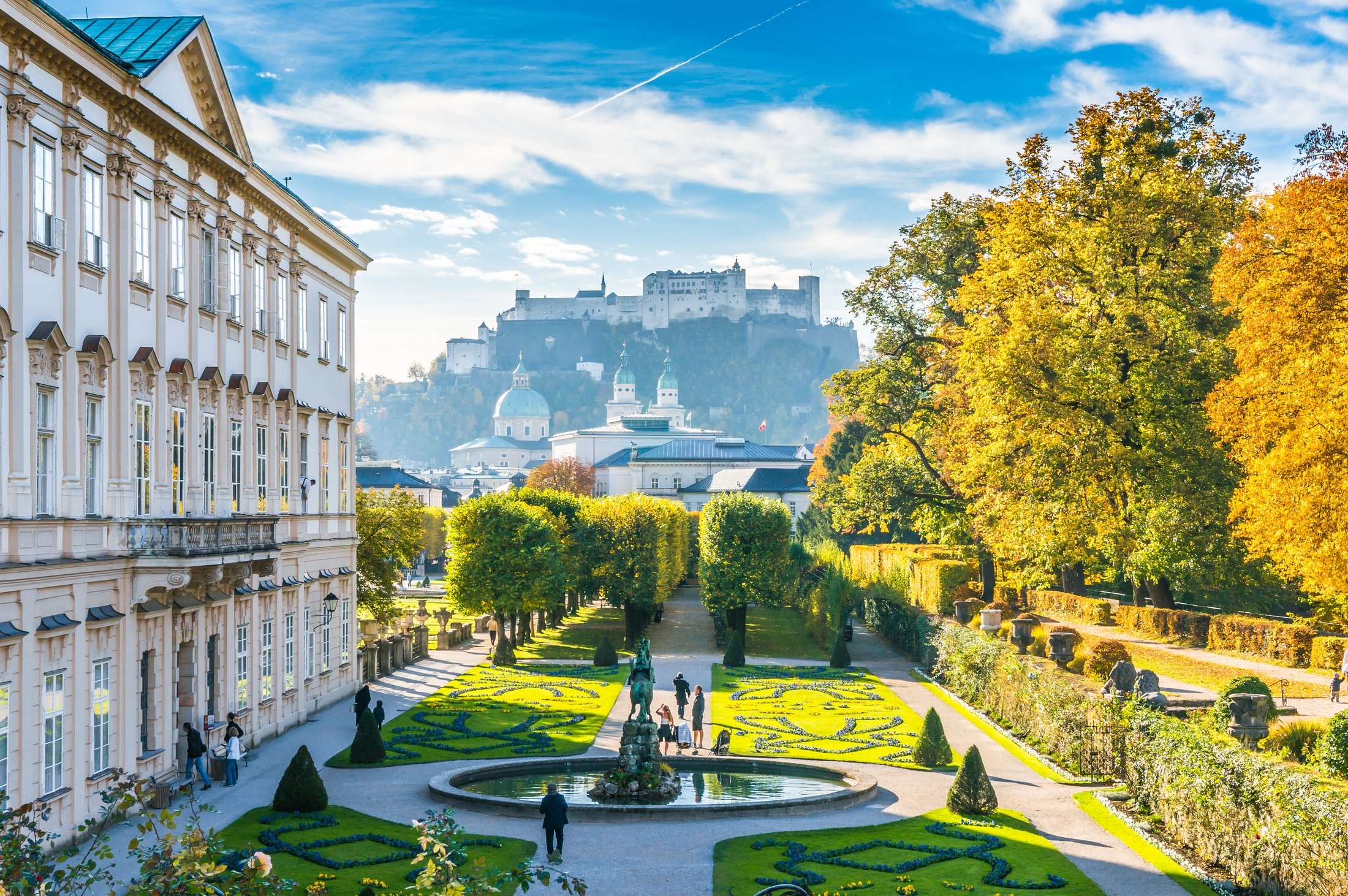View of Hohensalzburg Fortress from the Mirabell Gardens, in Salzburg, Austria. (Shutterstock Photo)
