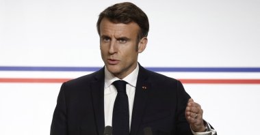 French President Emmanuel Macron speaks at a press conference, Paris, France, Jan. 22, 2023. (AP Photo)