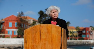U.S. Treasury Secretary Janet Yellen delivers a speech after she visited the House of Slaves (Maison des Esclaves) at Goree Island off the coast of Dakar, Senegal, Jan. 21, 2023. (Reuters Photo)