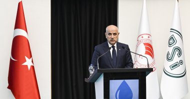 Minister of Agriculture and Forestry Vahit Kirişci giving a speech at the "Drinking Water and Wastewater Management" event held at the General Directorate of State Hydraulic Works (DSI) conference hall, Ankara, Türkiye, Jan. 23, 2023. (AA Photo)