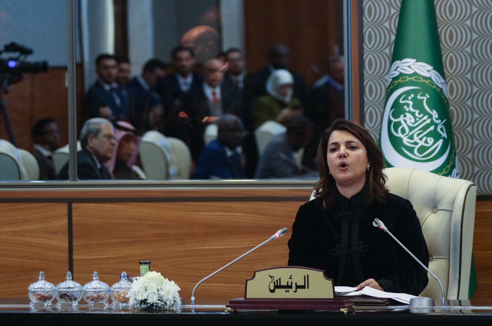 Libyan Foreign Affairs Minister Najla Mangoush speaks at the opening session of the meeting of Arab foreign ministers, in the capital Tripoli, Libya, Jan. 22, 2023. (AFP Photo)