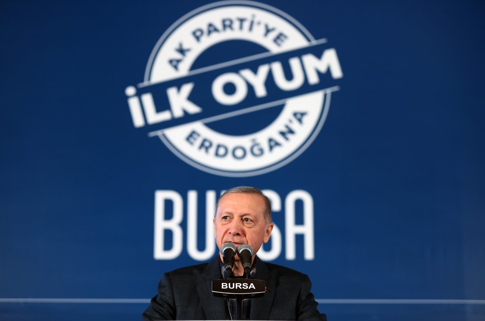 President Recep Tayyip Erdoğan speaks at a youth conference in northwestern Bursa province, Türkiye, Jan. 21, 2023. (IHA Photo)