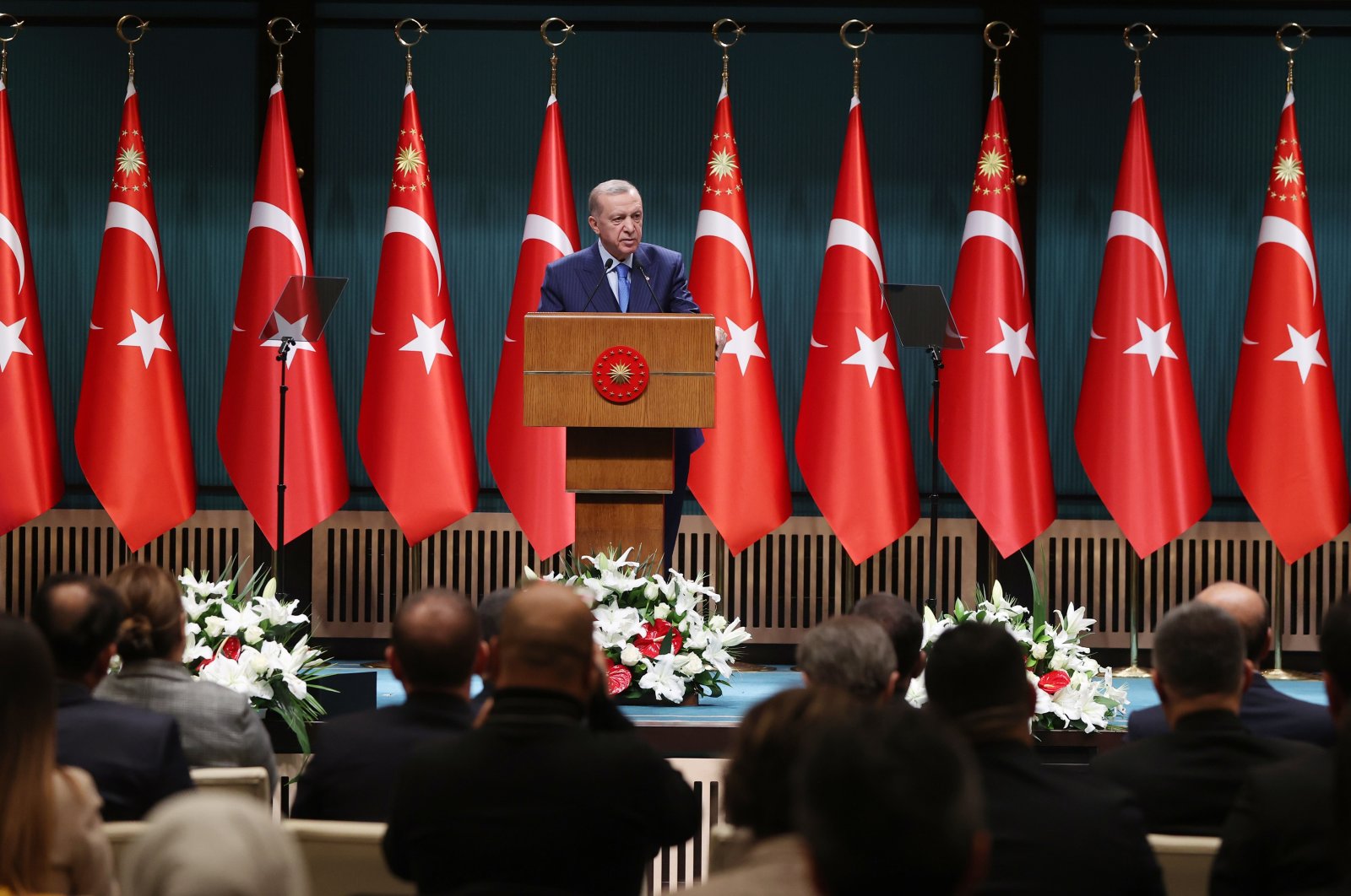 President Recep Tayyip Erdoğan speaks to reporters following a cabinet meeting in Ankara, Monday, Jan. 23, 2023. (AA Photo)