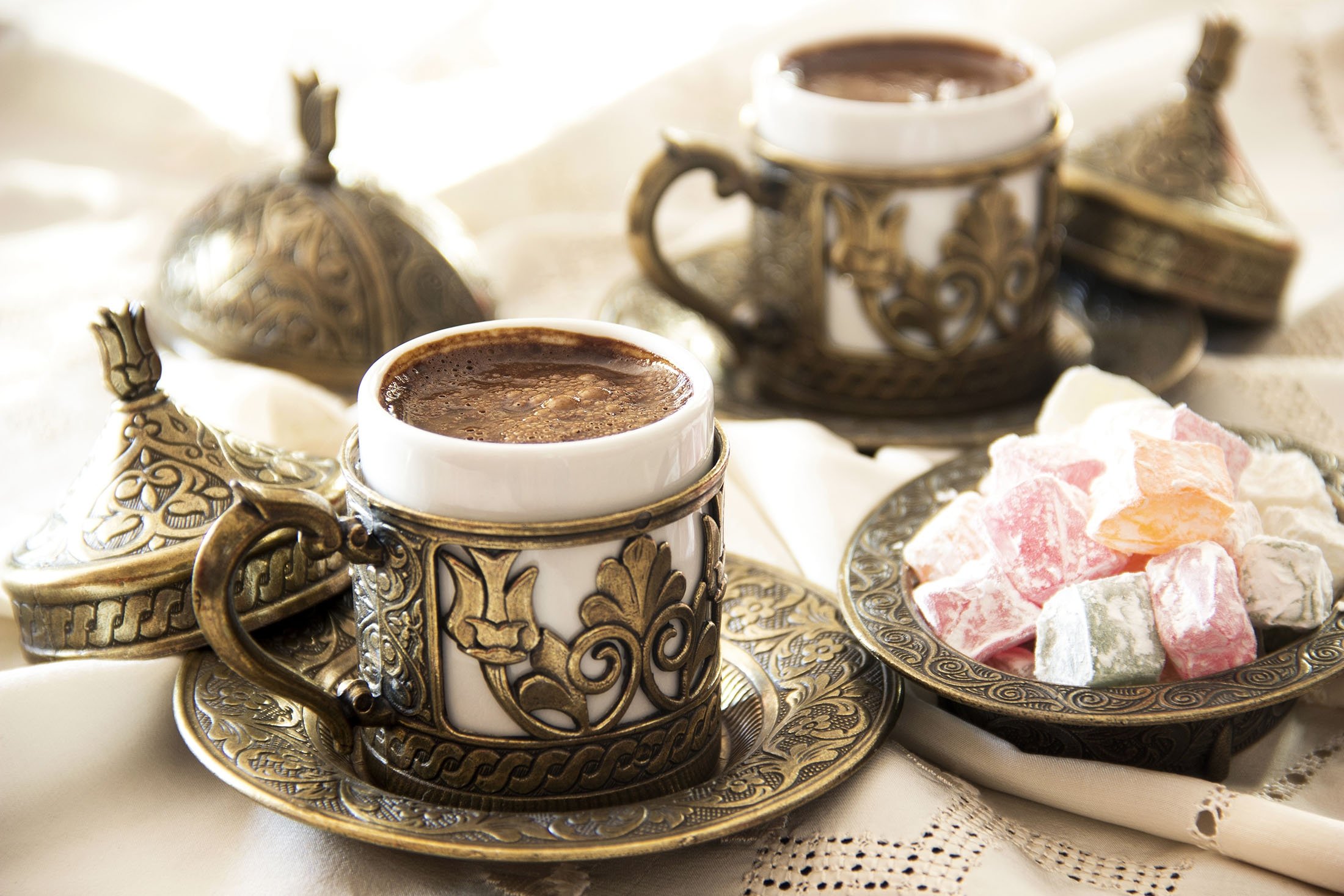Turkish coffee alongside Turkish delight. (Shutterstock Photo)