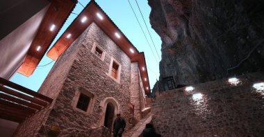 Sümela Monastery is illuminated after extensive restoration work, Trabzon, Türkiye, Jan. 24, 2023. (AA Photo)