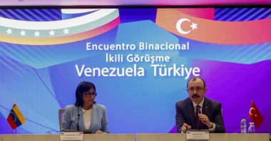 Trade Minister Mehmet Muş (R) and Venezuelan Vice President Delcy Rodriguez (L) attend the opening of the Türkiye-Venezuela Trade Delegation and B2B Meetings, in Caracas, Venezuela, Jan. 24, 2023. (AA Photo)