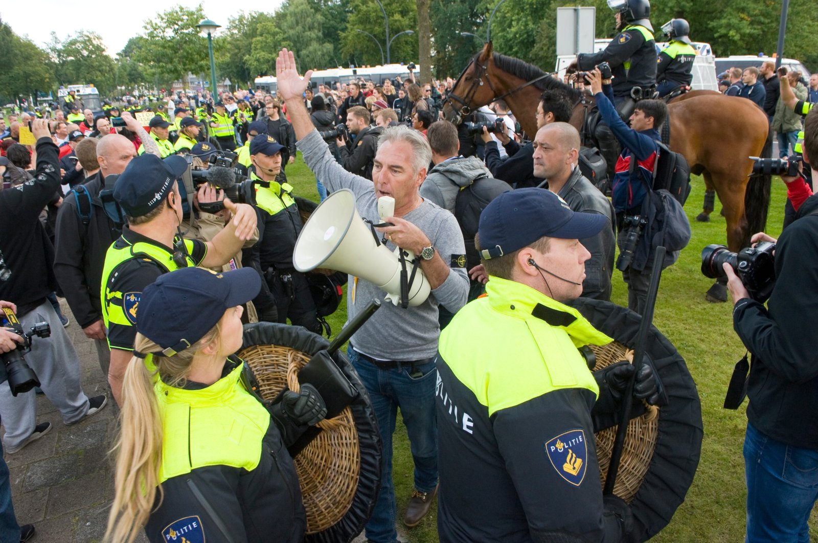 Dutch politician Edwin Wagensveld, the head of the far-right PEGIDA addresses an anti-Islam demonstration in Enschede, the Netherlands. Sept. 17, 2017. (Shutterstock Photo)