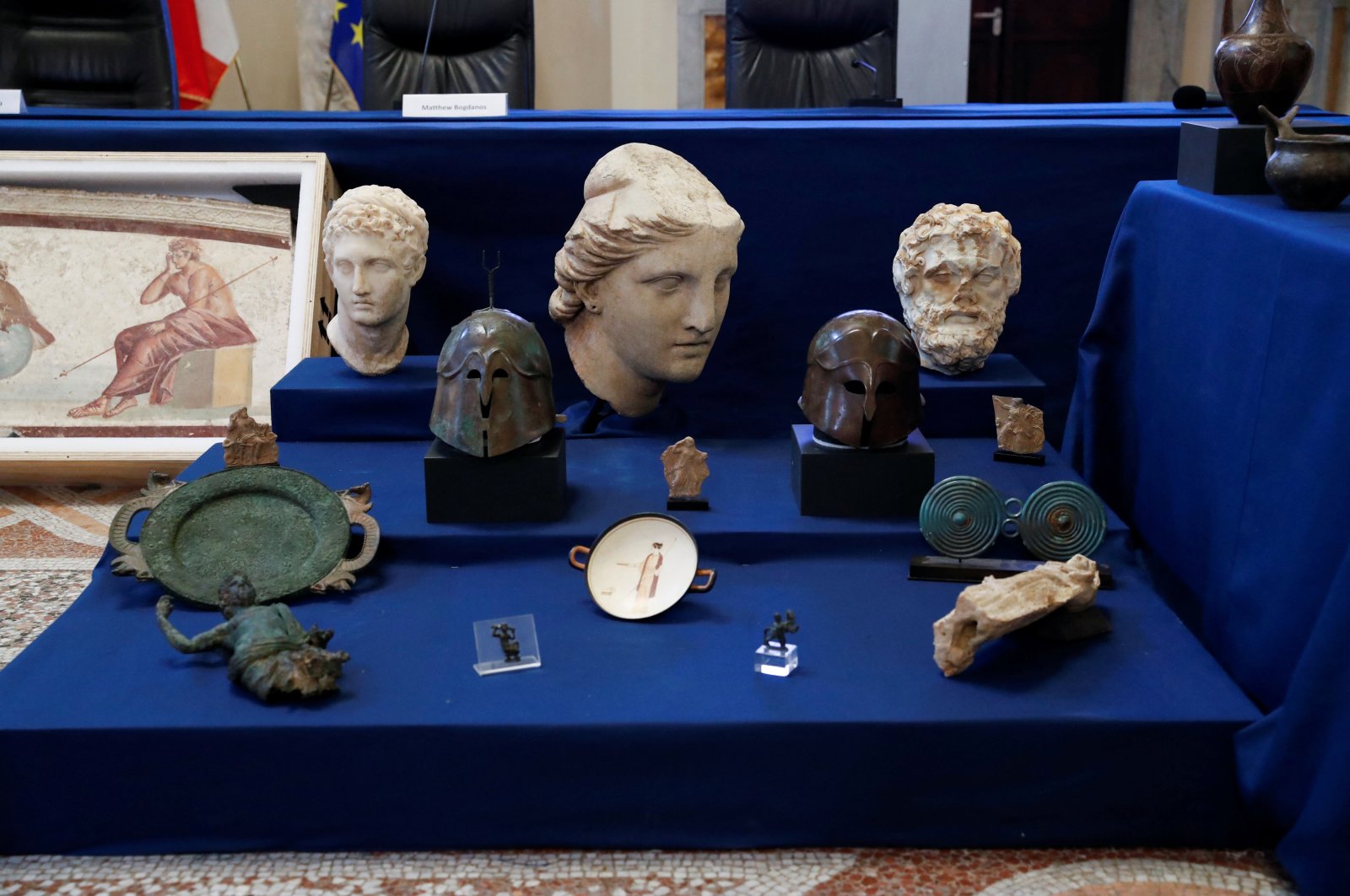 Some of the antiquities worth an estimated $19 million are seen after being returned to Italy by New York City, Rome, Italy, Jan. 23, 2023. (Reuters Photo)