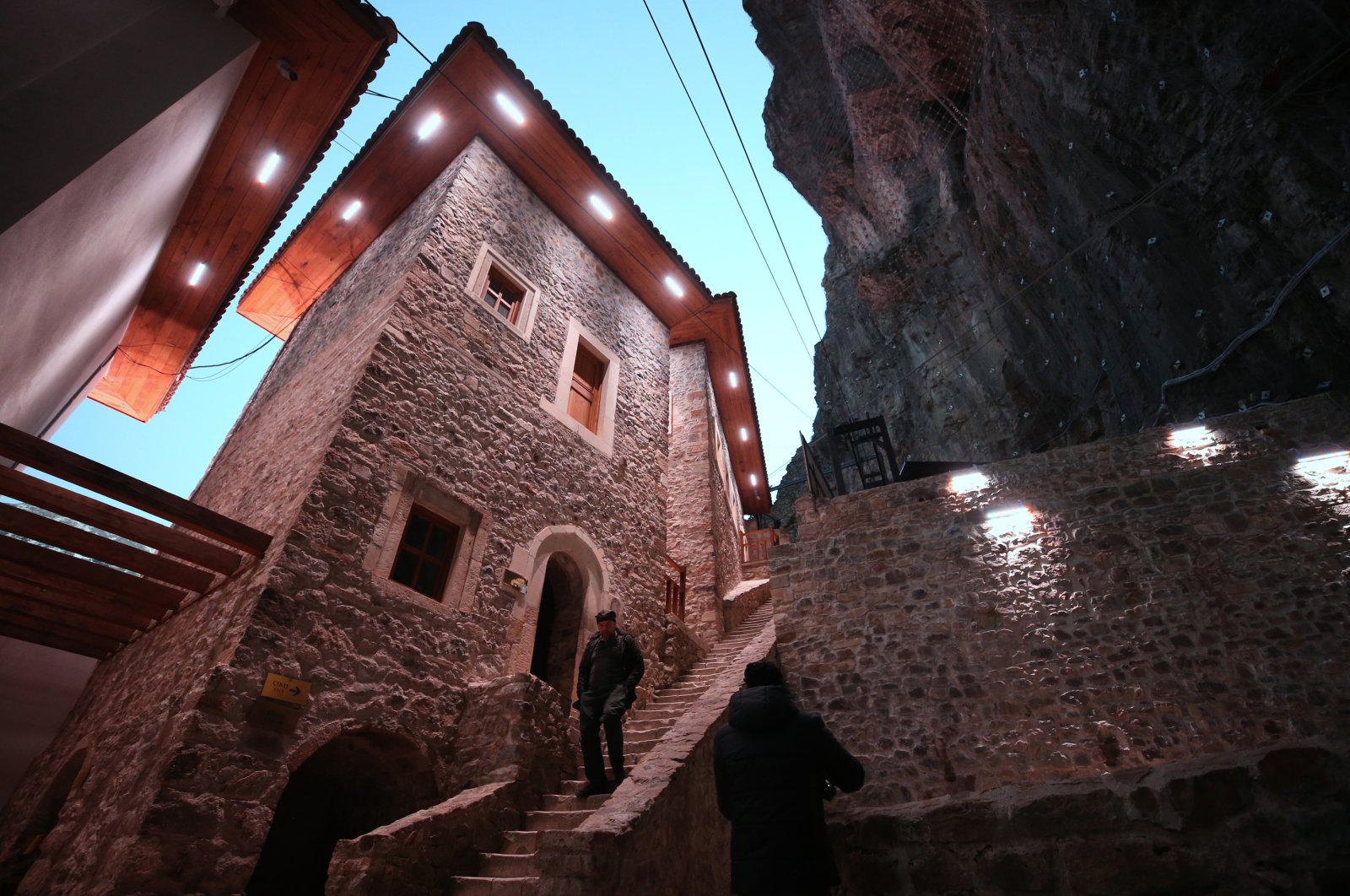 Sümela Monastery is illuminated after extensive restoration work, Trabzon, Türkiye, Jan. 24, 2023. (AA Photo)