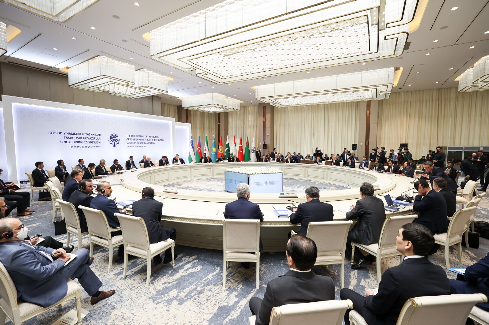 Foreign Minister Mevlüt Çavuşoğlu attends the 26th meeting of the Economic Cooperation Organization (ECO) Council of Ministers in Tashkent, Uzbekistan, Jan. 24, 2023. (AA Photo)