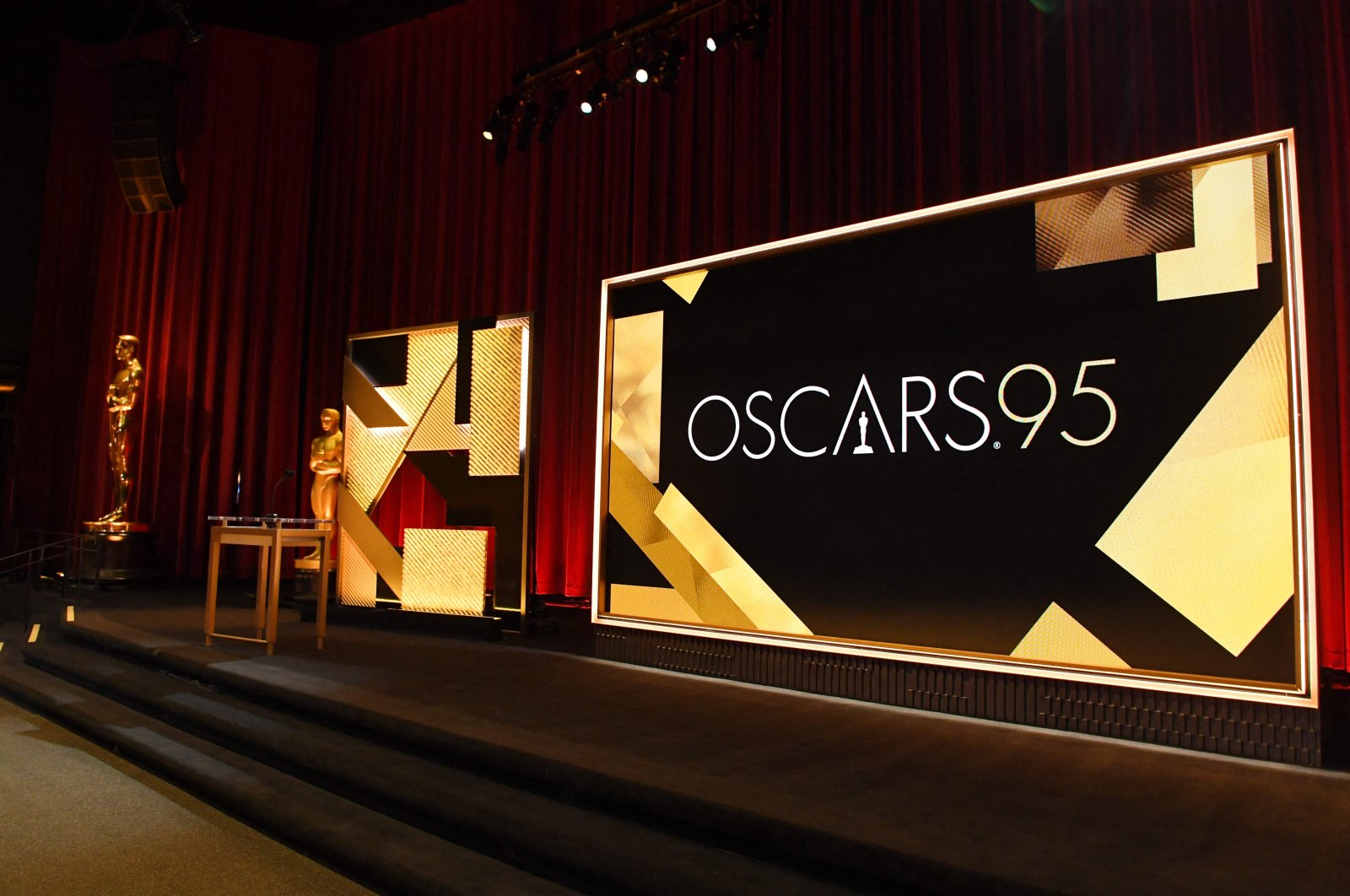 The stage is set for the 95th Academy Awards nominations announcement at the Samuel Goldwyn Theater in Beverly Hills, California, Jan. 24, 2023. (Photo by Valerie Macon / AFP)