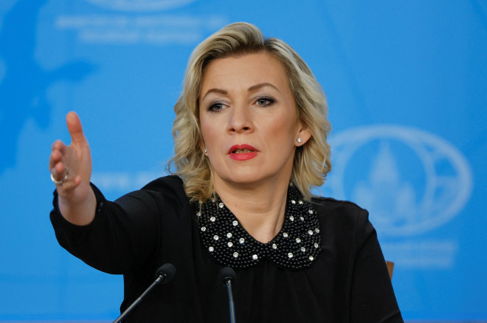 Russian Foreign Ministry spokesperson Maria Zakharova gestures during the annual news conference of Foreign Minister Sergei Lavrov (not pictured) in Moscow, Russia Jan.18, 2023. (Reuters Photo)