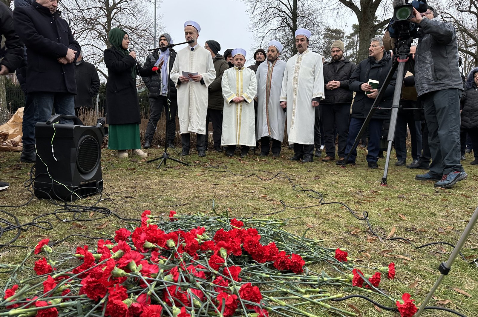 A program to honor the Quran was organized in front of the Turkish embassy in Stockholm, Sweden, Jan. 24, 2023 (AA Photo) 
