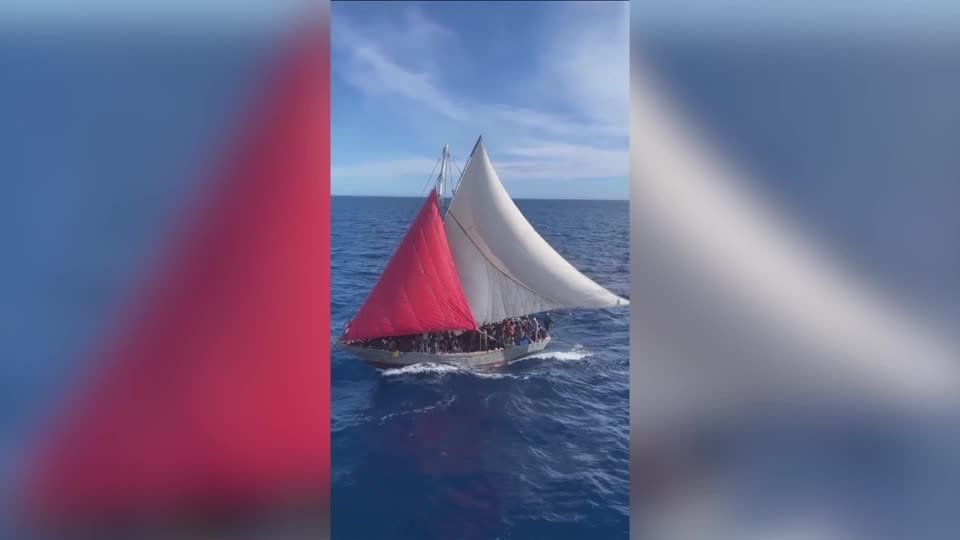 This screengrab from a U.S. Coast Guard video shows the boat carrying Haitian migrants near the Bahamas. (Reuters Photo)