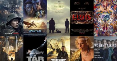 This combination of photos shows promotional art for Oscar nominees for best feature. (AP Photo)