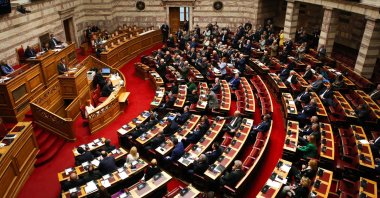 Greek main opposition SYRIZA - Progressive Alliance leader Alexis Tsipras delivers a speech at the Greek Parliament, in Athens, Greece, Jan. 25, 2023. (EPA Photo)