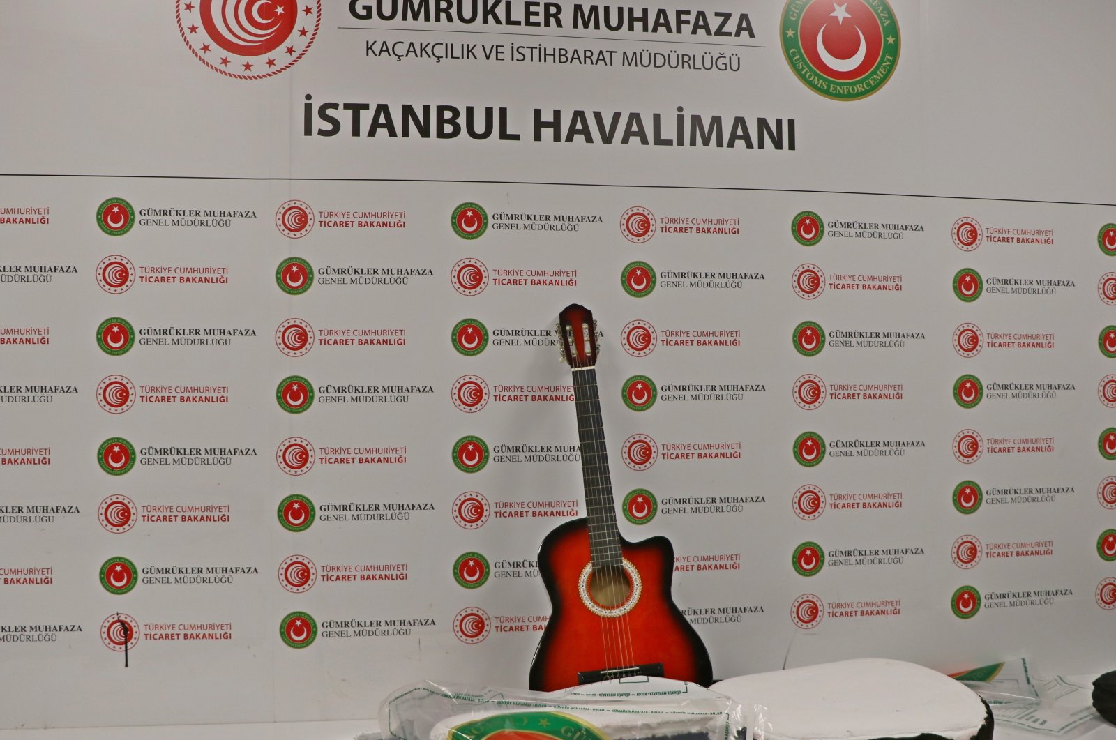 2.5 kilograms of methamphetamine was found in a guitar case at Istanbul Airport, Jan. 25, 2023. (IHA Photo)