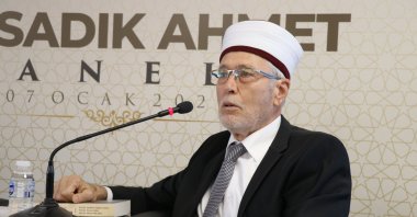 Ibrahim Şerif, head of the Consultative Committee of the Turkish Minority of Western Thrace (BTTADK) and elected mufti of Komotini (Gümülcine), speaks at a panel in Edirne, Eastern Thrace, Türkiye, Jan. 7, 2023. (AA File Photo)