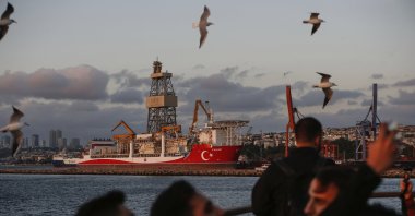 Turkish drilling ship Kanuni is seen docked for maintenance before heading to the Black Sea for drilling operations, at the port of Haydarpaşa in Istanbul, Wednesday, Oct. 21, 2020.  (AP File Photo)