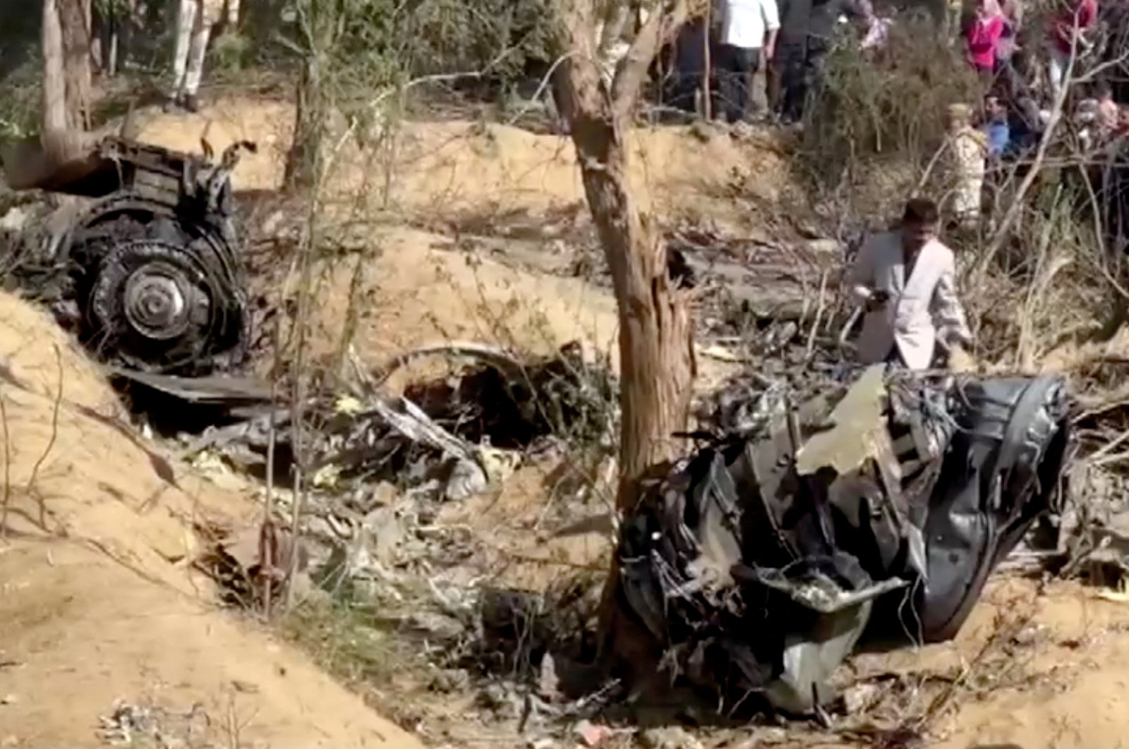 A general view of the debris of a crashed aircraft in Bharatpur, Rajasthan, India, Jan. 28, 2023. (Reuters Photo)
