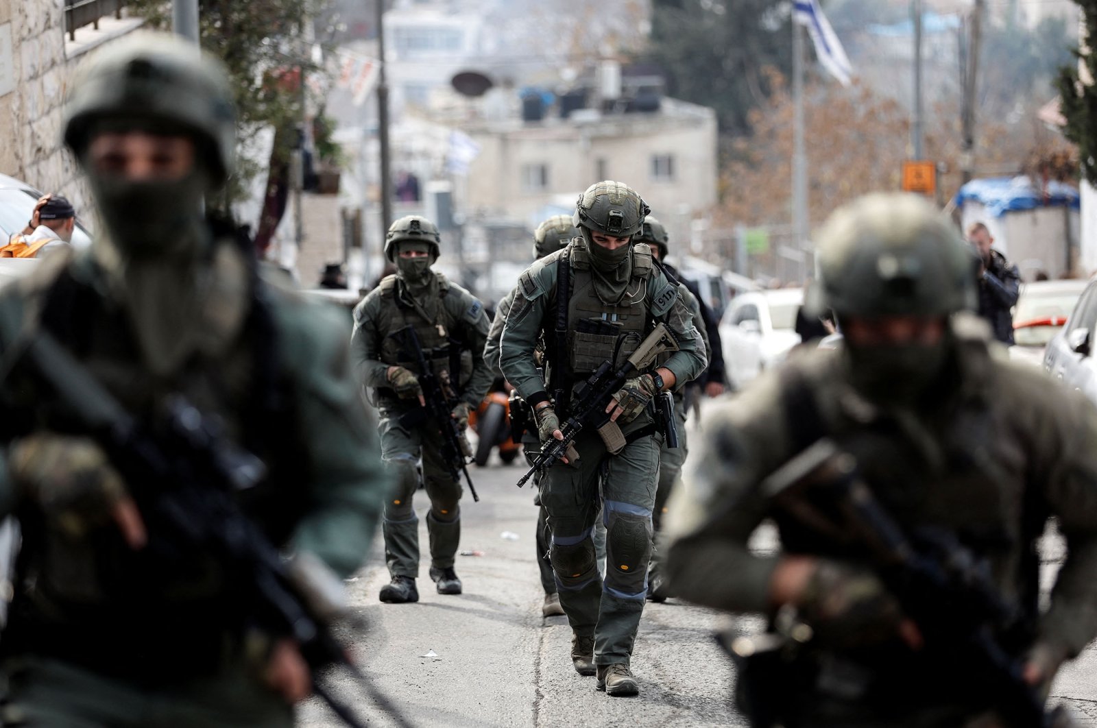 Israeli security personnel work at a scene where a suspected incident of shooting attack took place, just outside Jerusalem&#039;s Old City, Jan. 28, 2023. (Reuters Photo)