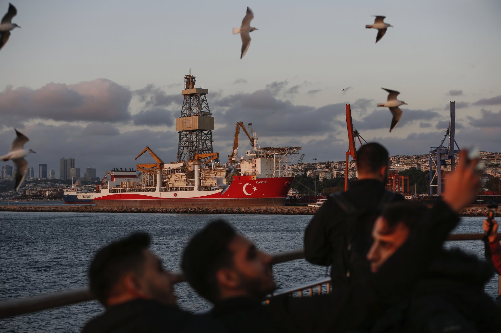Turkish drilling ship Kanuni is seen docked for maintenance before heading to the Black Sea for drilling operations, at the port of Haydarpaşa in Istanbul, Wednesday, Oct. 21, 2020.  (AP File Photo)