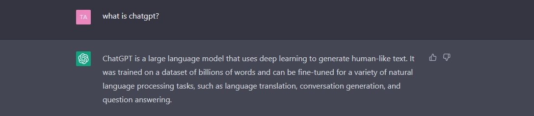 Tangkapan layar dari situs web ChatGPT menunjukkan jawaban yang diberikan oleh model bahasa untuk pertanyaan tentang definisinya.