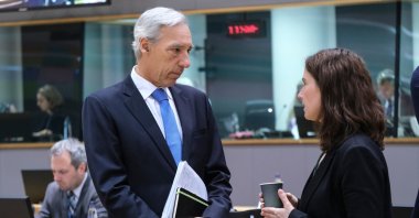 Foreign Minister Joao Gomes Cravinho (L) arrives for a Foreign Affairs Council (FAC) meeting at the EU headquarters in Brussels, Belgium, May 16, 2022. (Shutterstock Photo)