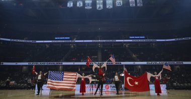 The Turkish folk dance team from the Turkish State Opera and Ballet perform during a show ahead of a Cleveland Cavaliers versus LA Clippers game in Cleveland, Ohio, U.S., Jan. 29, 2023. (AA Photo)