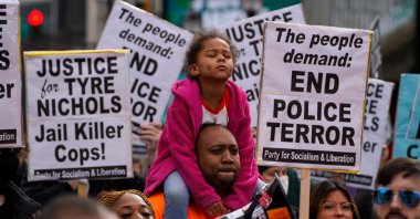 Protesters gather during a rally against the fatal police assault of Tyre Nichols, in Atlanta, Georgia, Jan. 28, 2023. (AFP Photo)
