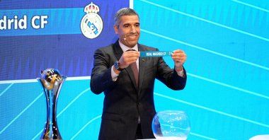 FIFA legend Nourredine Naybet draws Real Madrid during the FIFA Club World Cup Morocco 2022 Draw at Auditorium Complexe Mohammed VI de Football, Rabat, Morocco, Jan. 13, 2023. (Getty Images Photo)