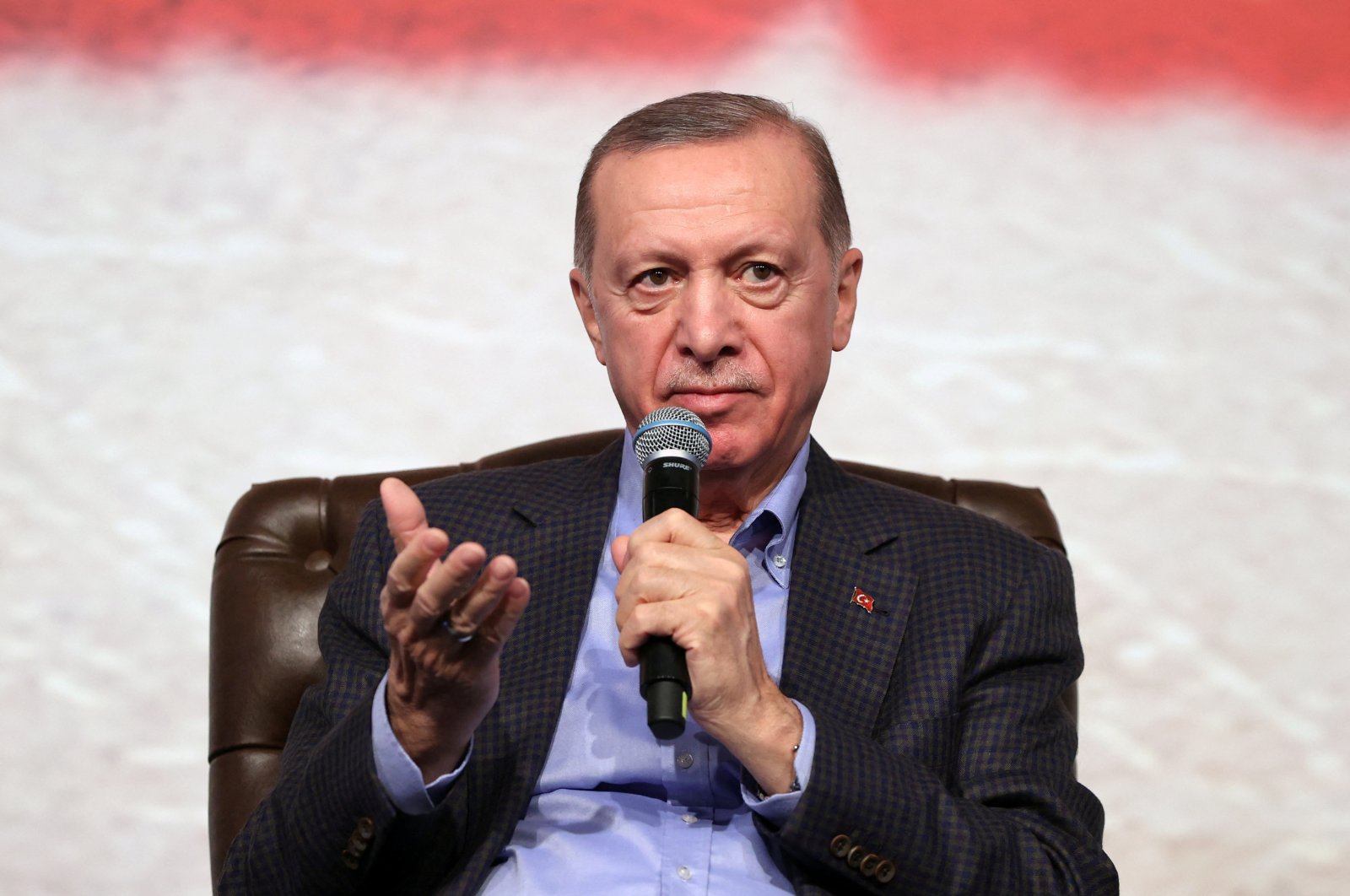 President Recep Tayyip Erdoğan talks during an event in Bilecik, Türkiye, Jan. 27, 2023. (Reuters Photo)