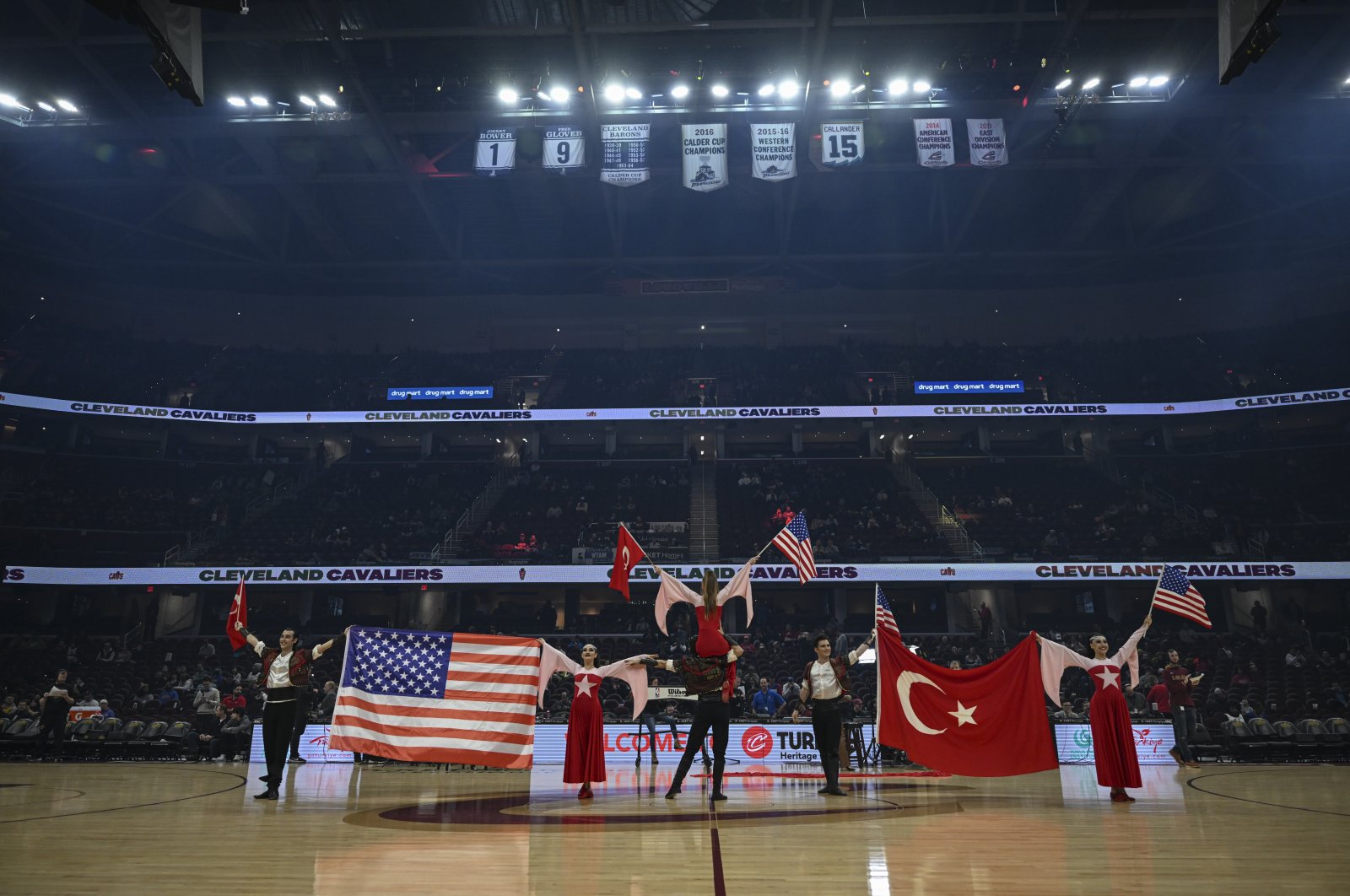 The Turkish folk dance team from the Turkish State Opera and Ballet perform during a show ahead of a Cleveland Cavaliers versus LA Clippers game in Cleveland, Ohio, U.S., Jan. 29, 2023. (AA Photo)