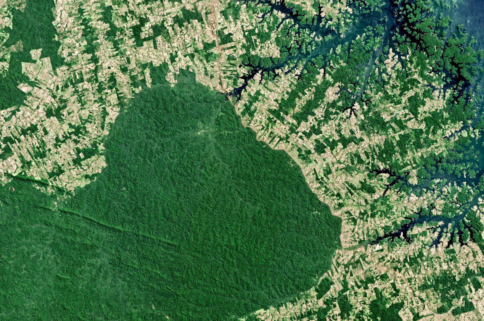 A satellite view shows deforestation in northern area of Parakana Indigenous Reserve, in Para, Brazil, July 29, 2017. (Getty Images Photo)