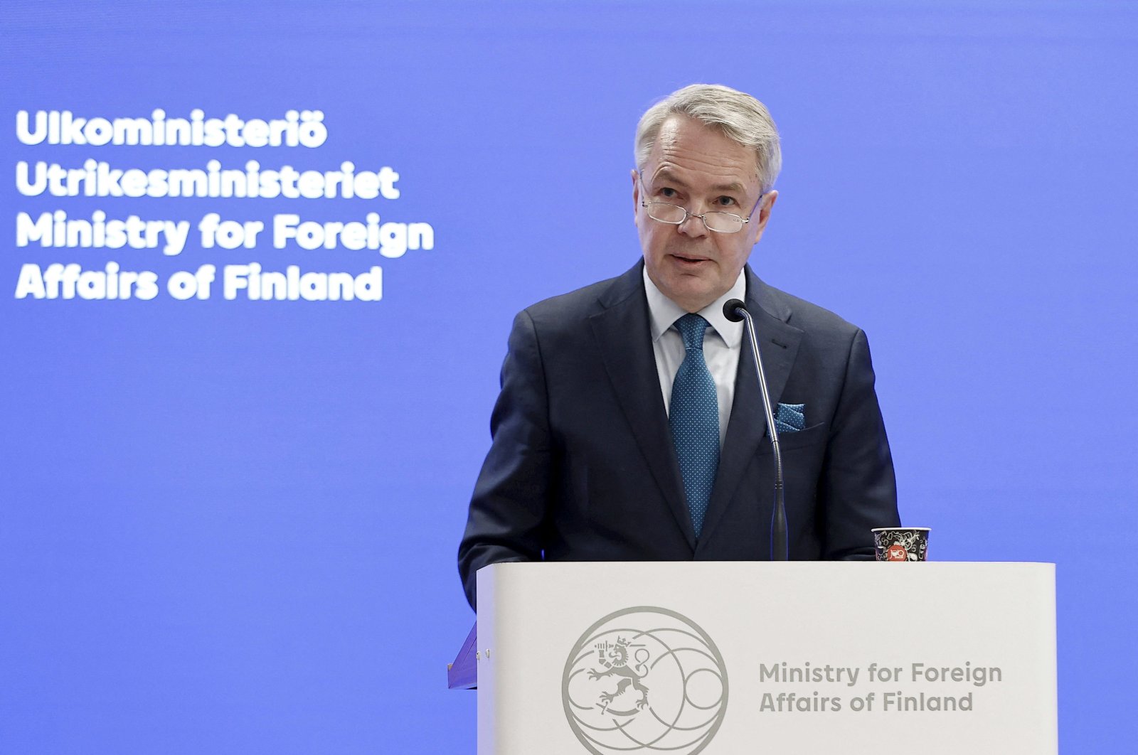 Finnish Foreign Minister Pekka Haavisto speaks during his news conference, commenting on the country&#039;s NATO process, in Helsinki, Finland Jan. 30, 2023. (Reuters Photo)