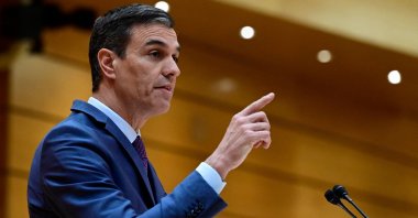 Spanish Prime Minister Pedro Sanchez speaks during a plenary session at the Senate in Madrid, on Jan. 31, 2023. (AFP Photo)