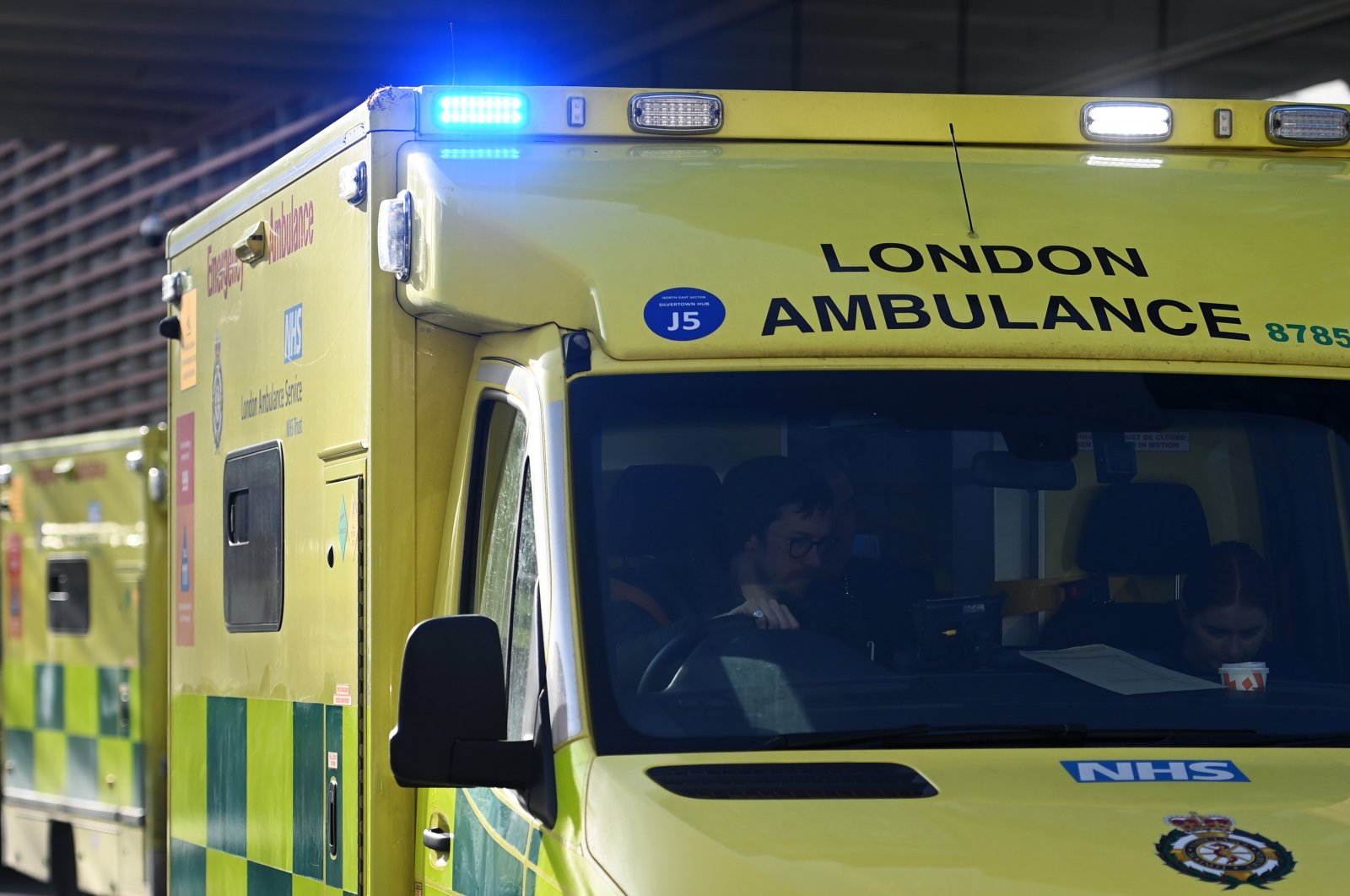 Ambulances outside The Royal London Hospital in London, U.K., Jan. 30, 2023. (EPA Photo)
