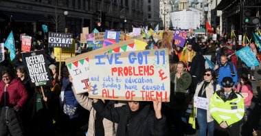 Striking workers attend a march, in London, Britain, Feb. 1, 2023. (Reuters Photo)