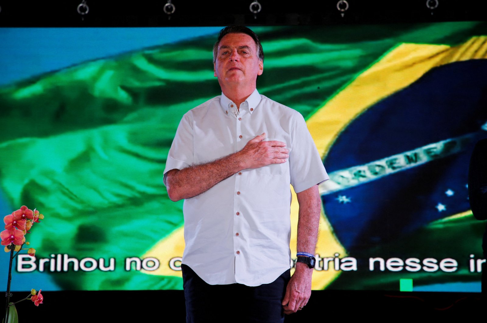 Former Brazilian President Jair Bolsonaro sings the Brazilian national anthem at a reception in Orlando, Florida, U.S., Jan. 31, 2023. (Reuters Photo)